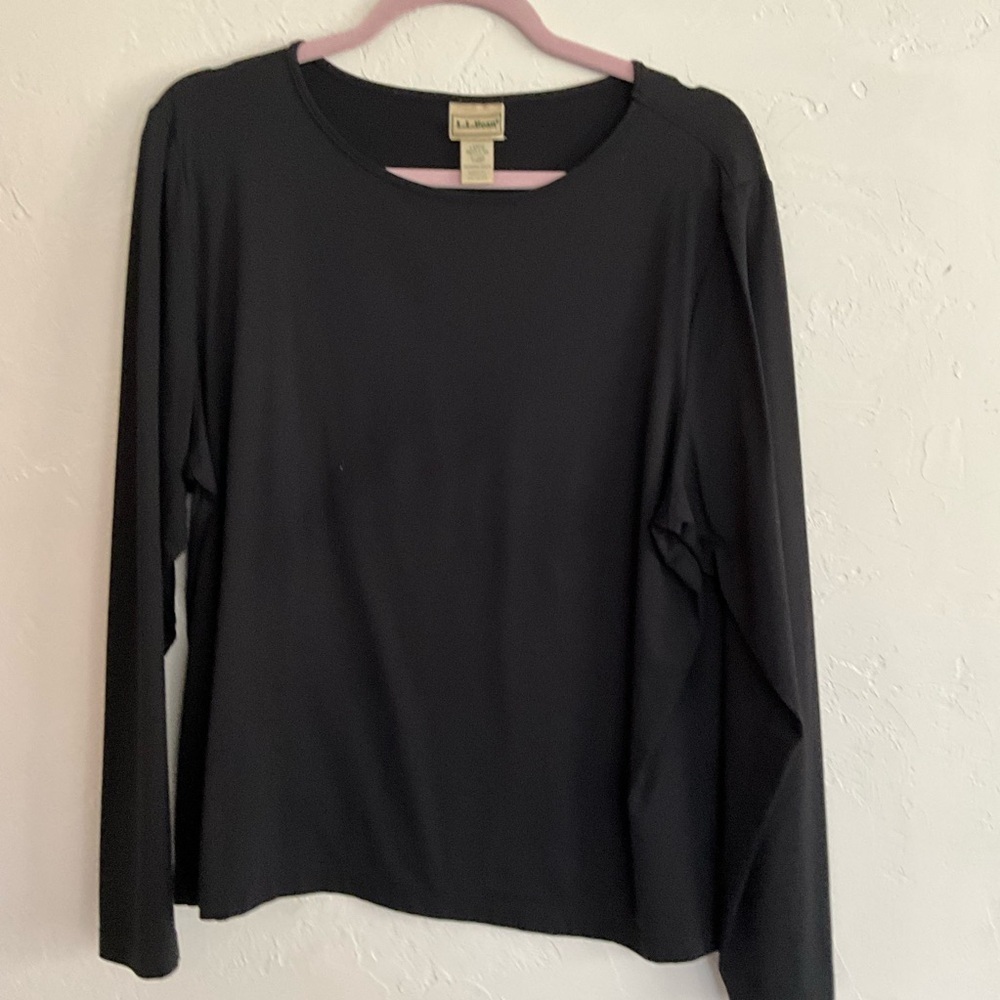 LL Bean Black Nylon Lycra Boatneck Top Large